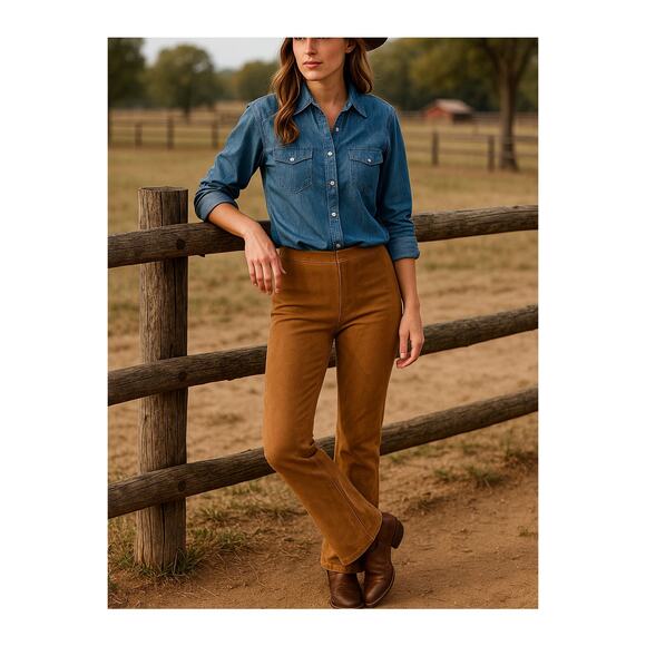 VS2 Tan Suede Bootcut Pants Women’s Size 4 Brown Western Ranch Style Vintage Y2K - Picture 1 of 8
